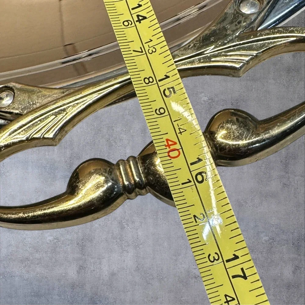 Vintage Kromex Serving Set Large Round Tray Gold Handles & 4 Tier Tidbit Server‎
